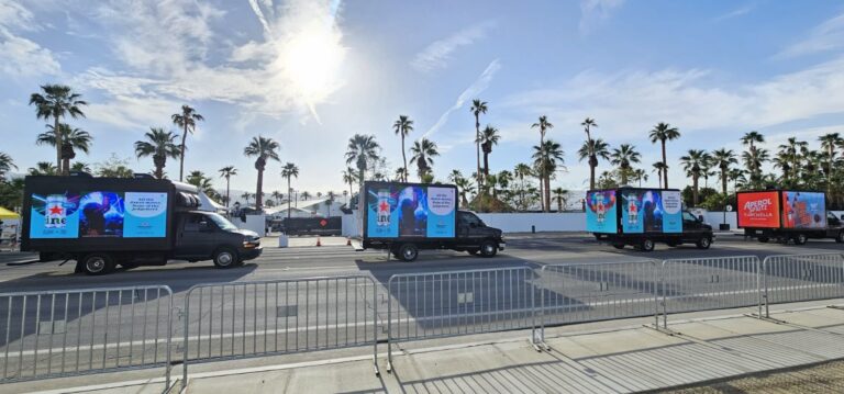 Three Mobile LED Billboard for concert advertisement by Heineken with beverage ads saying "All the dance moves. None of the Judgement" for the Coachella.